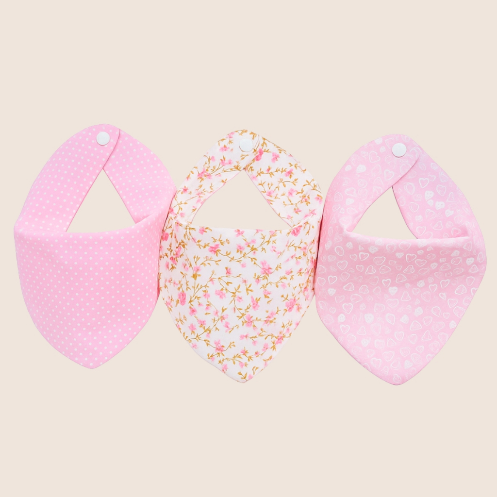 Kit 3 Babadores Bandana de Bebê Menina e Menino Erich Baby 100% Algodão 23cm x 18cm