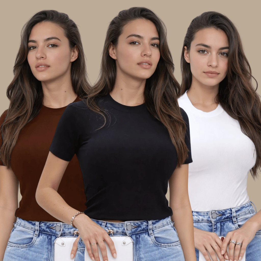 Blusa Manga Curta Feminina Ribana Canelado Elegante Tendência Verão em Oferta na Shopee