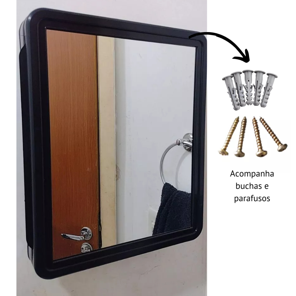 ARMARIO PLASTICO PRETO PARA BANHEIRO COM ESPELHO METASUL em Oferta na Shopee