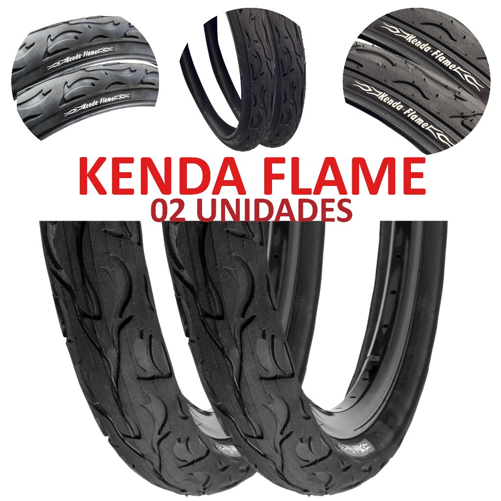 Kit 2 pneu Slick Flame 26x2.125 Kenda Para Bicicleta Aro 26 MTB Encaixe Certo e Grip Excelente na Rua Preto