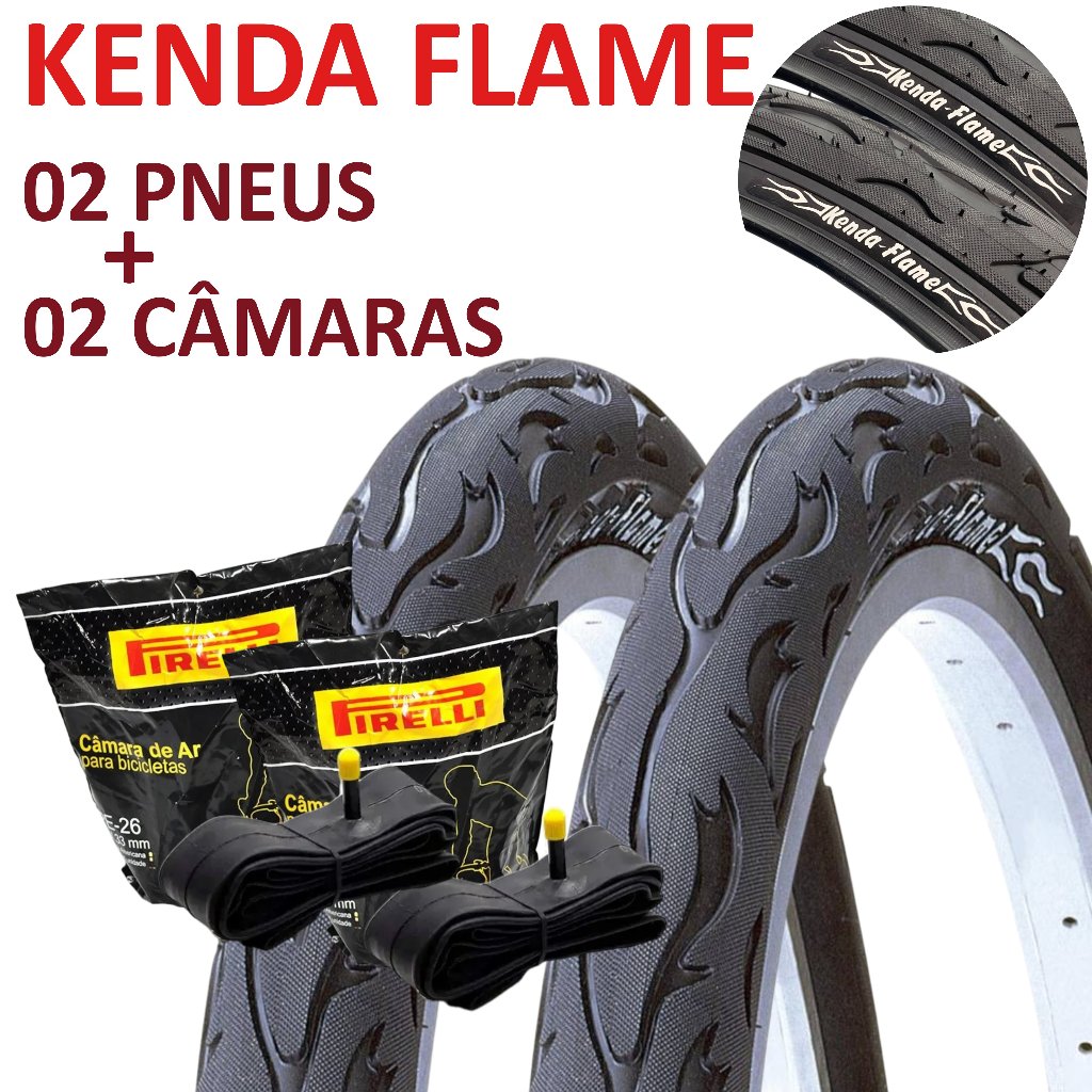 Par Pneu Aro 26 X 2.125 Kenda Flame + Par Câmaras Pirelli 26 = (2 Unidades Pneu Kenda Flame + 2 Unidades Camara 26)