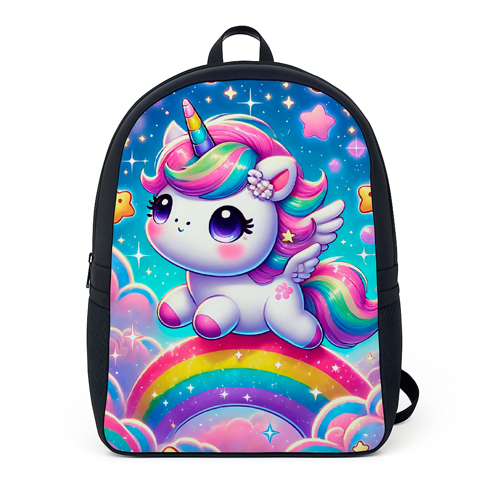Mochila Escolar Unicórnio Ponte de Arco Íris Alça Reforçada de Lona Infantil Juvenil