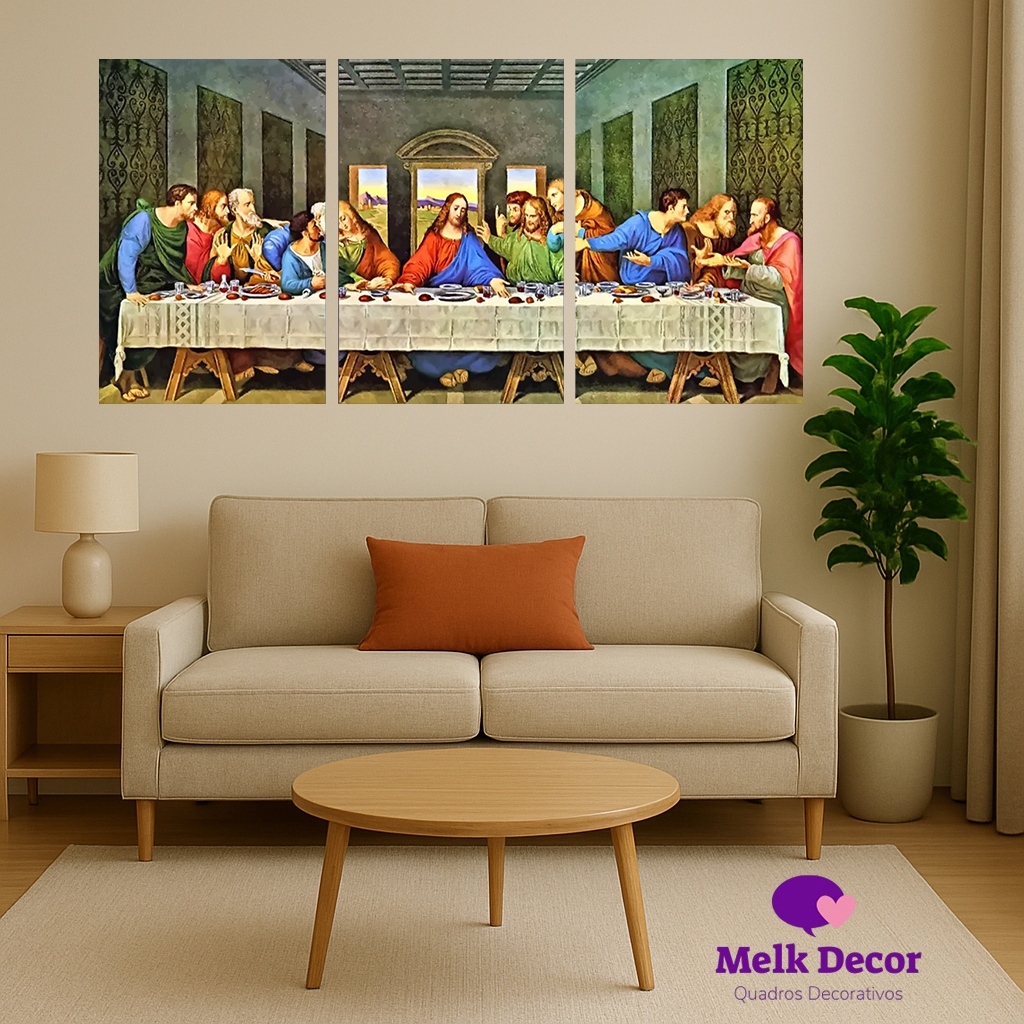 Quadro Mosaico 3 Peças Jesus e Os Apóstolos Última Ceia
