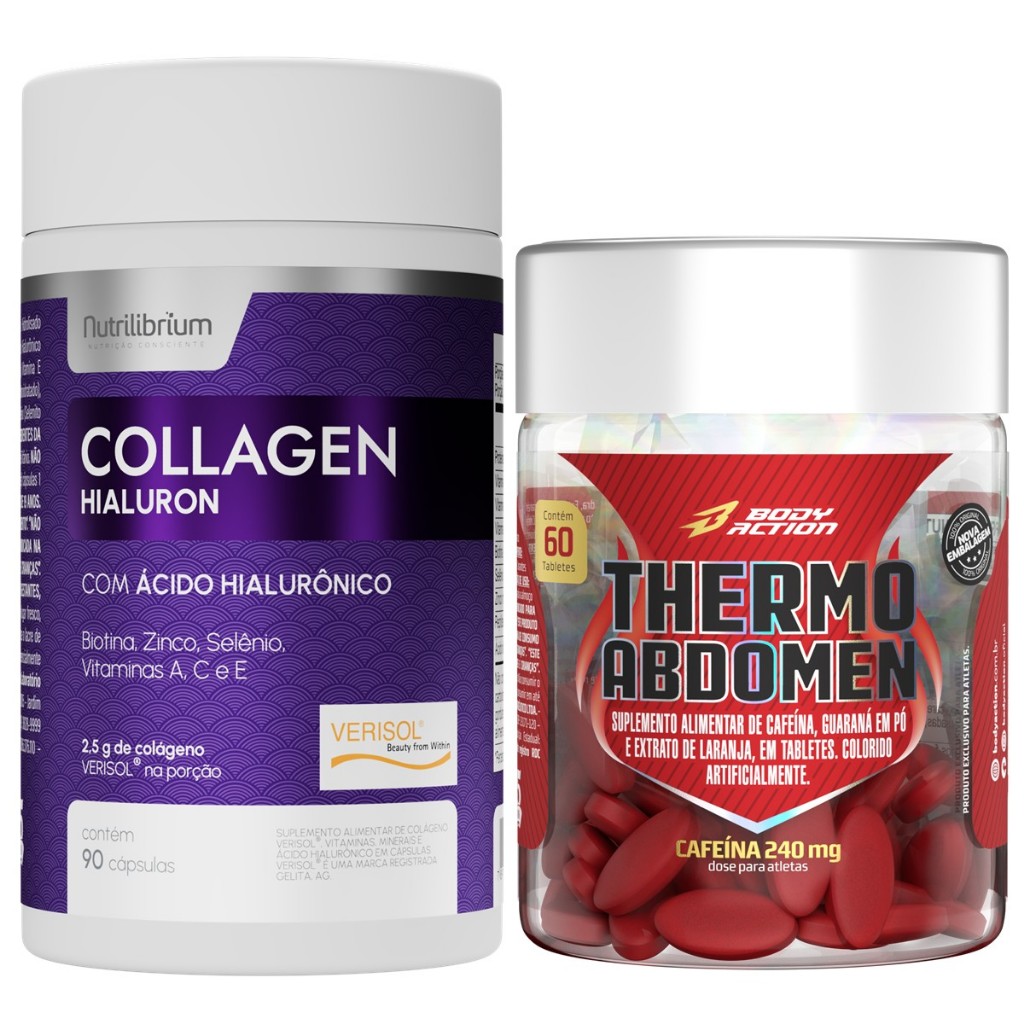 Colágeno Verisol Ácido Hialurônico Caps + Thermo Abdomen Bodyaction em Oferta na Shopee