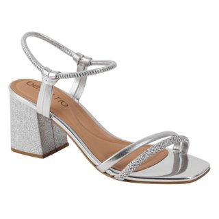 Sandália Feminina Salto Grosso Festa Brilho Prateado Beira Rio 8436.213 em Oferta na Shopee