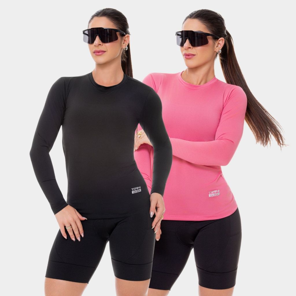 Kit 2 Camisas Camisetas Manga Longa Proteção Uv Solar Térmica Corrida Esportes Verão