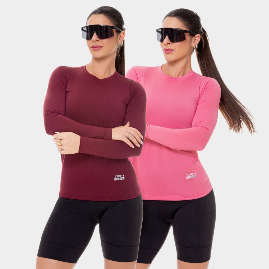 Kit 2 Camisas Blusas Feminina Manga Longa Proteção Solar Uv Térmica Casual Corri