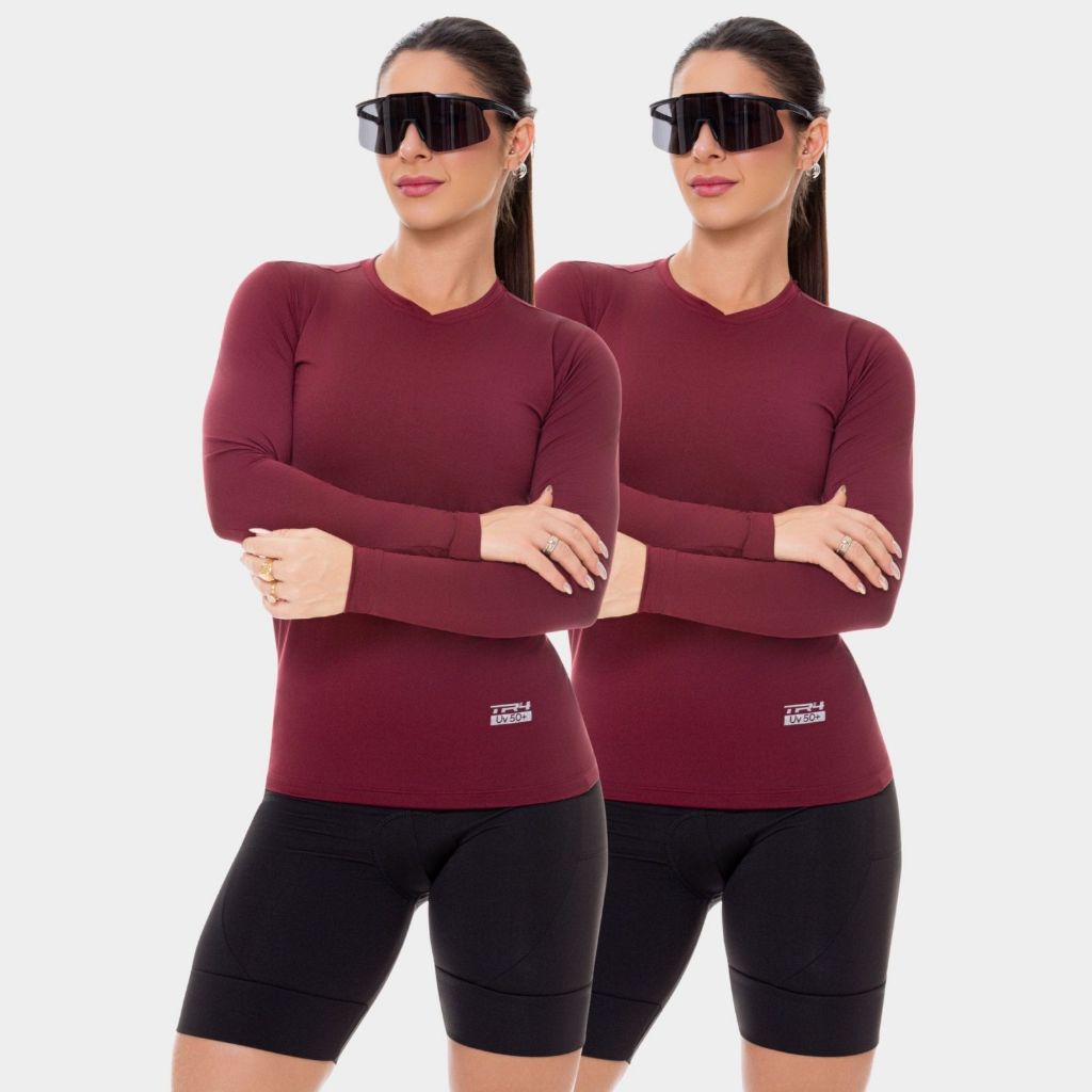 2 Camisas Femininas Proteção Uv Solar Manga Comprida Térmica Praia Aquática