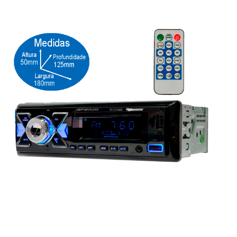 Rádio Automotivo Roadstar FM Bluetooth 2 USB 4 Canais 4x55W Player Digital
