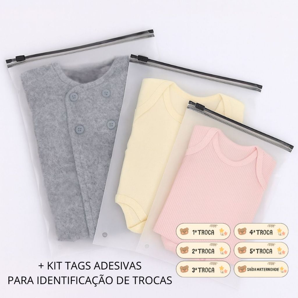 Kit 6 Sacos Saquinhos Fosco Mala Viagem Maternidade Roupa Acessórios Higiene Bebe Zip Lock Hermético