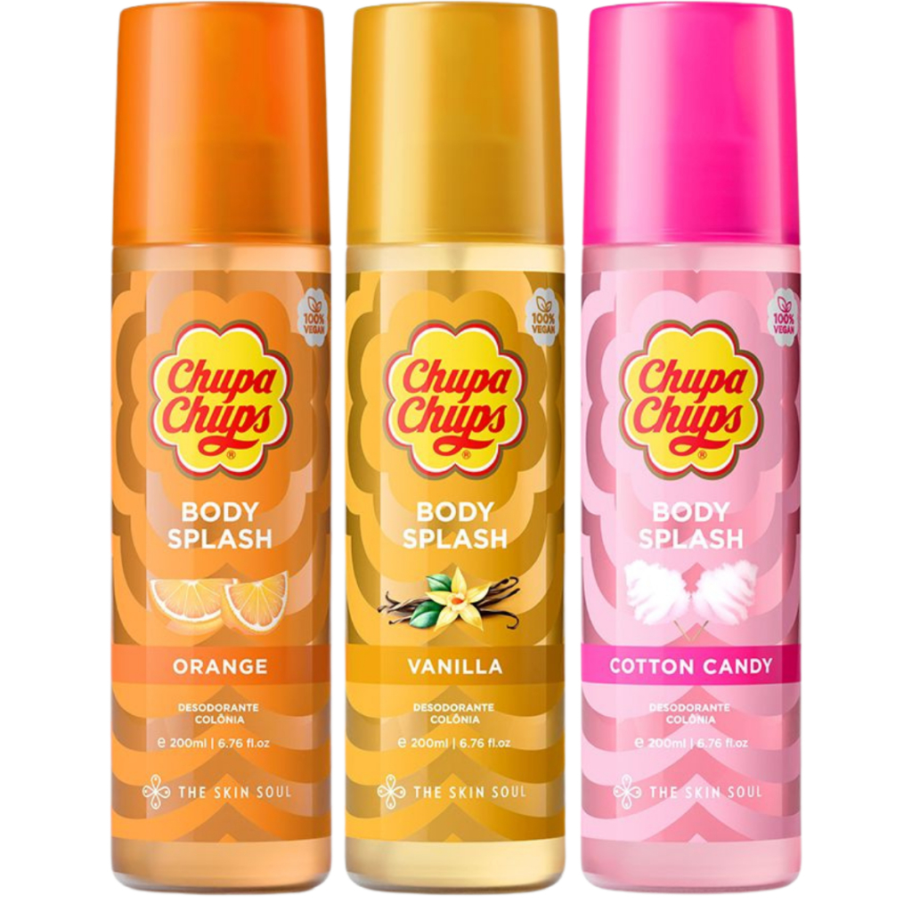 The Skin Soul Body Splash Chupa Chups Colônia Desodorante Perfume Orange Vanilla Cotton Candy 200ml