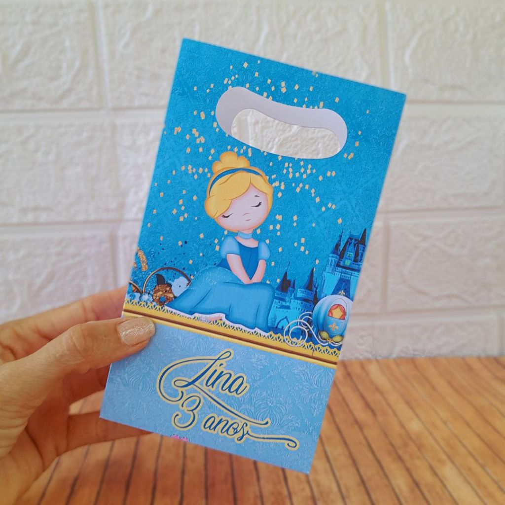 Sacolinha Personalizada CINDERELA Pegue e Monte Festa Infantil Lembrancinha