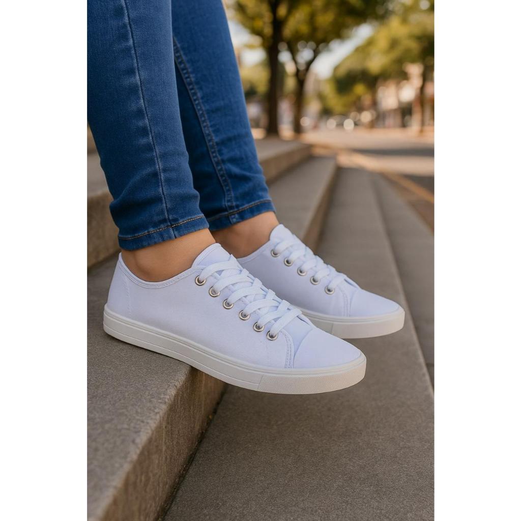 Tênis Feminino Casual Uso Para o Dia a Dia Preto e Branco