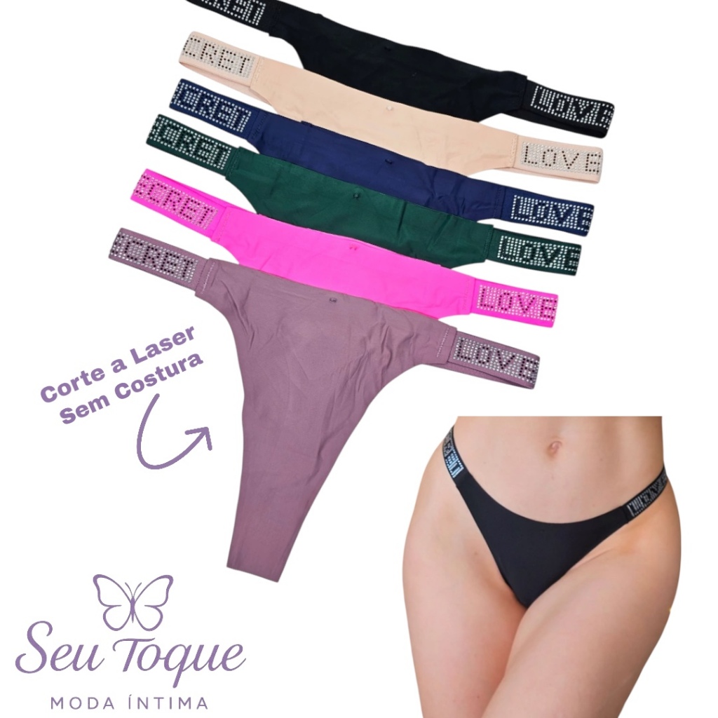 KIT CALCINHAS FEMININA FIO DENTAL CORTE A LASER SEM COSTURA ACABAMENTO PREMIUM LINGERIE