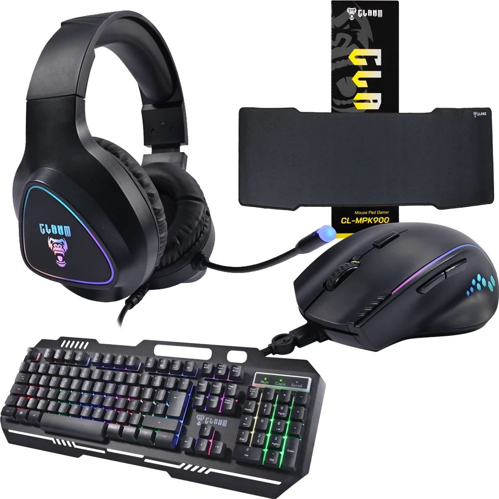Kit Gamer 4 em 1 Headset HM709 Preto Teclado TM8153 Mouse MM386 Mousepad MPK900 Games game jogos