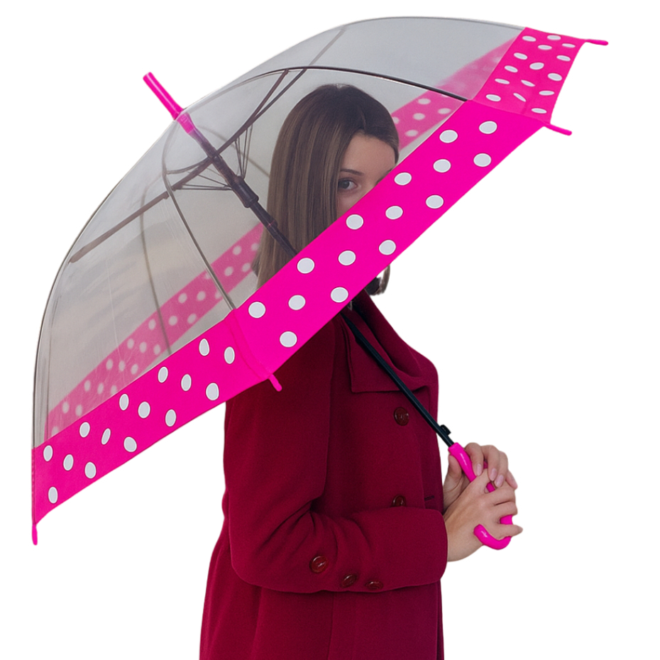 Guarda Chuva Sombrinha Transparente Automático Reforçado com Bolinhas Masculino Feminino Poa