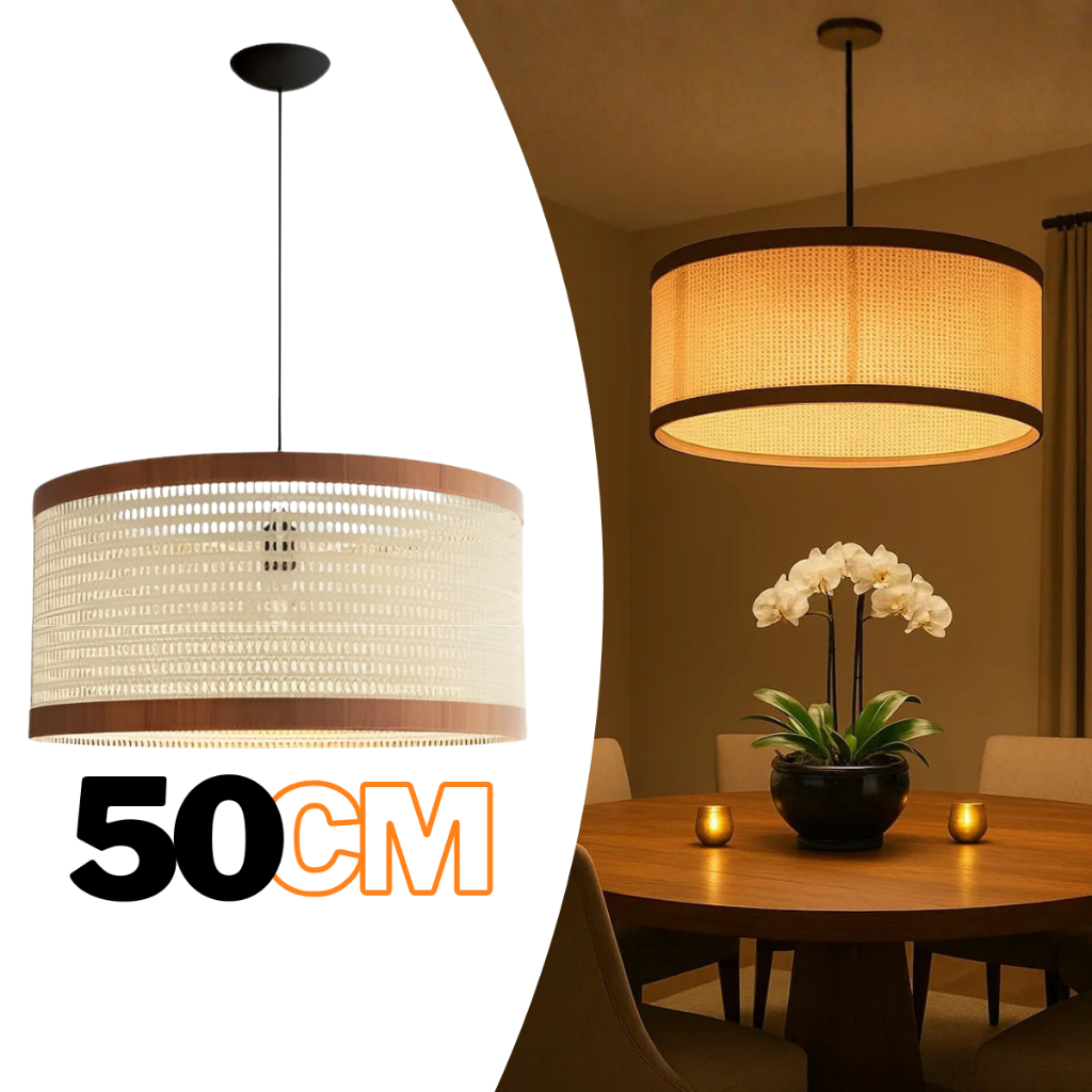 Pendente Luminária De Teto Grande Lustre 50cm Telinha Rattan Palha Indiana Sala Pé Direito Duplo em Oferta na Shopee