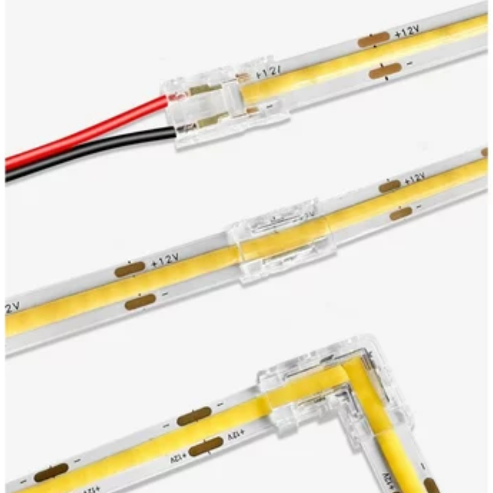 Kit Conector Sem Solda para Fita LED COB 12V 24V 127V 220V 8mm Com Fio Reto e L Instalação Fácil em Oferta na Shopee