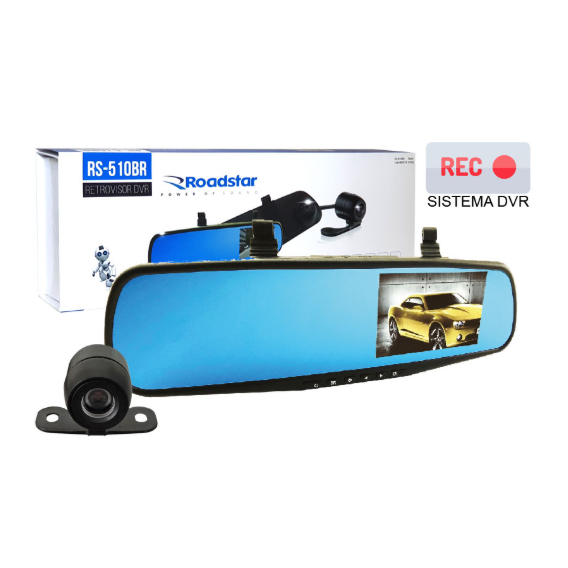 Retrovisor com Câmera Frontal/Re DVR Roadstar RS510BR