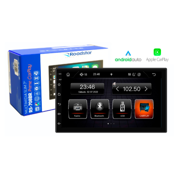 Multimídia 7" MP5 com CarPlay via Cabo Tela Vertical Pro Line RS708BR em Oferta na Shopee