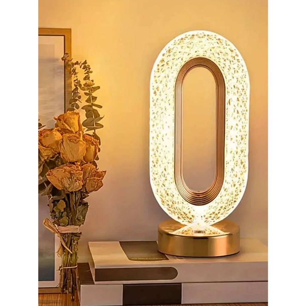 Luminaria Mesa Abajur Cristal Touch Led 3 Cores Recarregável Dourado
