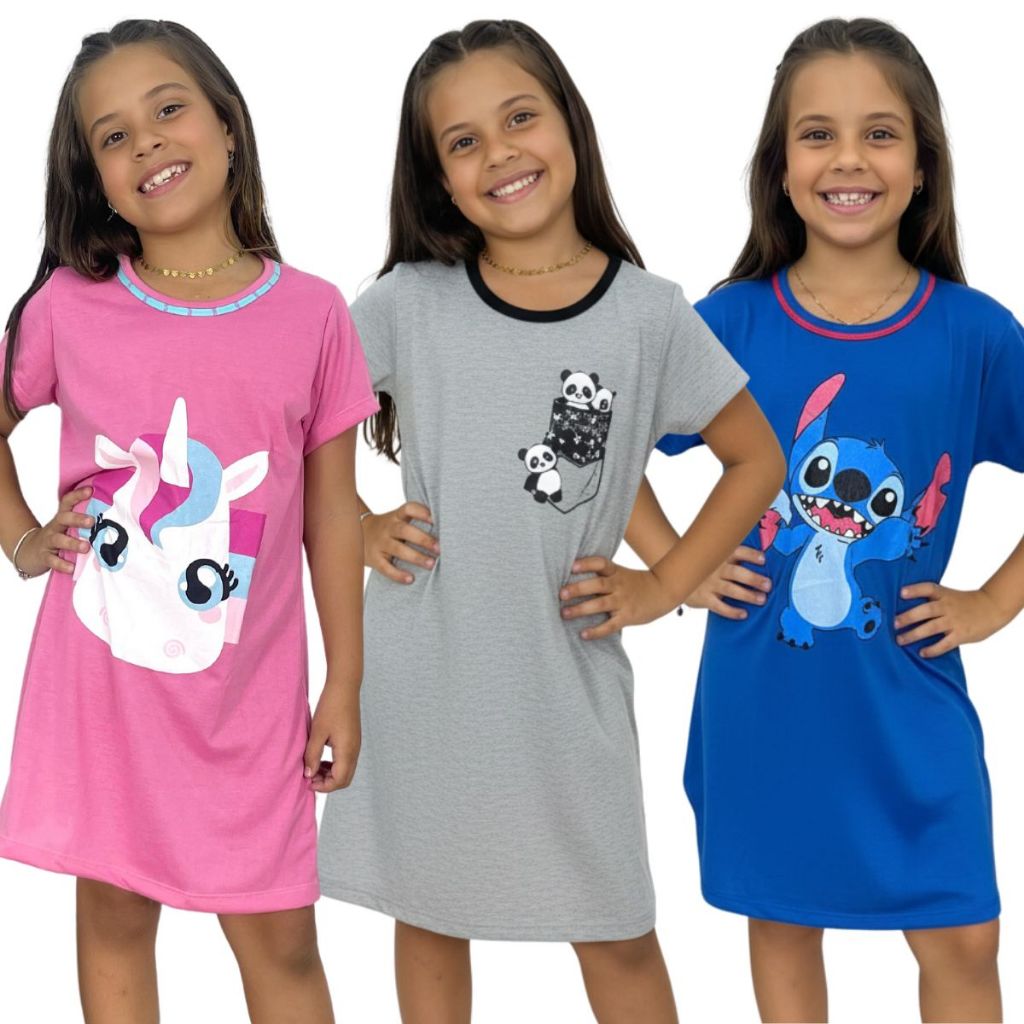 Camisola Infantil Personagem Manga Curta / Camisola de Dormir / Roupa de Dormir em Oferta na Shopee