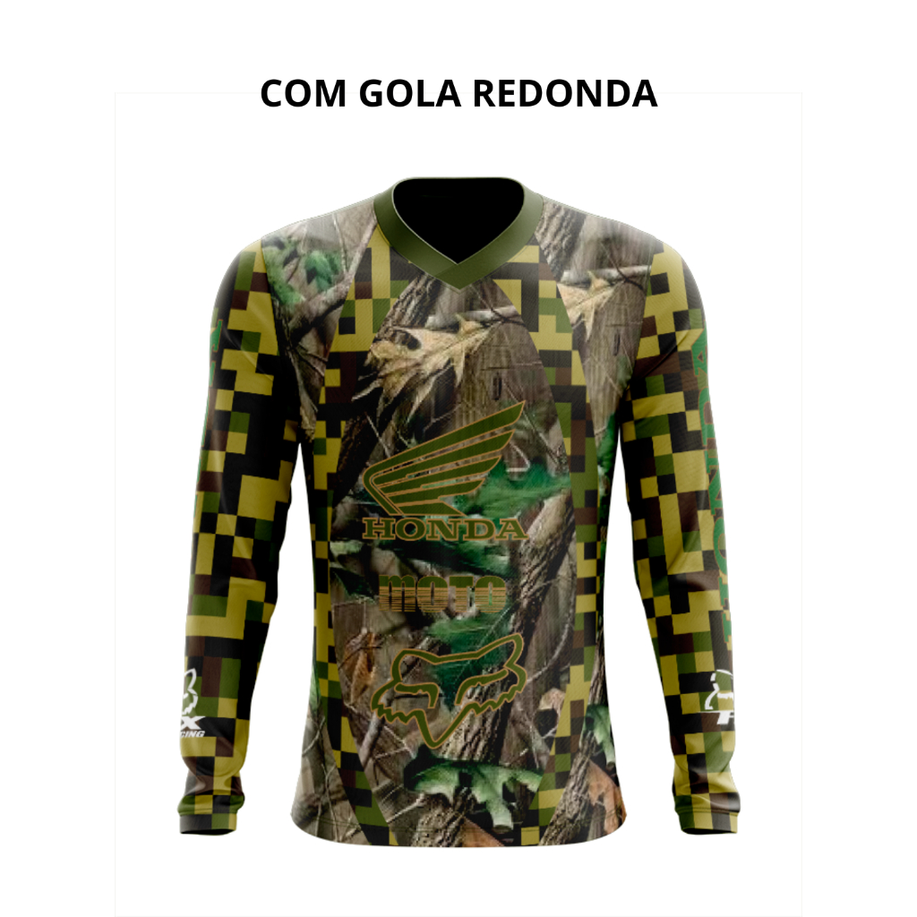 Camiseta Camuflada 5 Dry Fit Manga Longa Proteção UV50+ - Pesca, Motocross, Paintball, Tática, Trilha, Motociclista