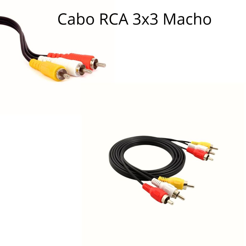 Cabo 3 RCA para 3 RCA 1,5m Preto - Conexão Áudio e Vídeo