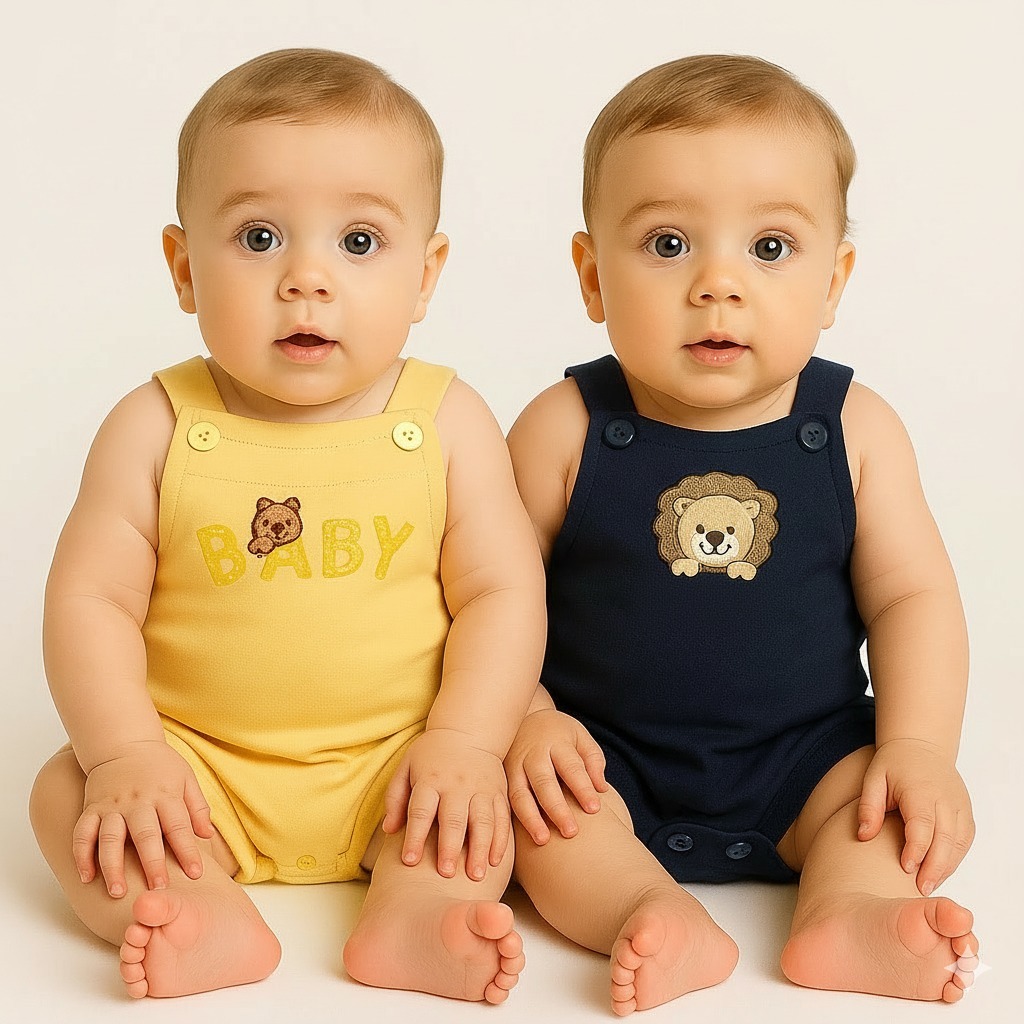 Kit 2 Macacões Curto Bebê Menino em Suedine Super Confortável e Macio