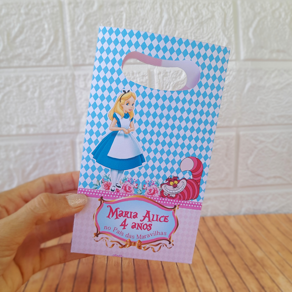 Sacolinha Personalizada ALICE NO PAÍS DAS MARAVILHAS Pegue e Monte Festa Infantil Lembrancinha