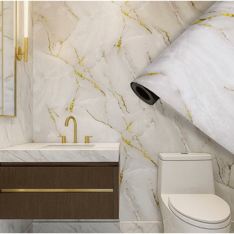 Papel de Parede Mármore Dourado Adesivo Contact auto colante resistente calor e umidade para cozinha