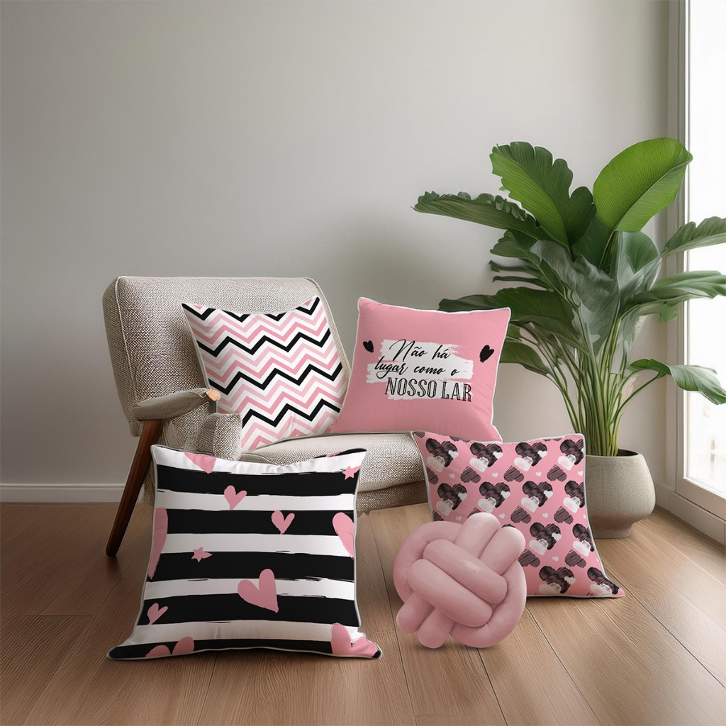 kit com 4 almofadas completo, capa + refil + nozinho