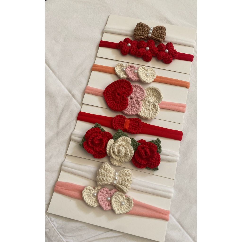 Kit de Faixa de Cabelo para Bebê Recém- Nascido Artesanal em Crochê- Macia de Algodão- Laço, Flor e Coração em Oferta na Shopee