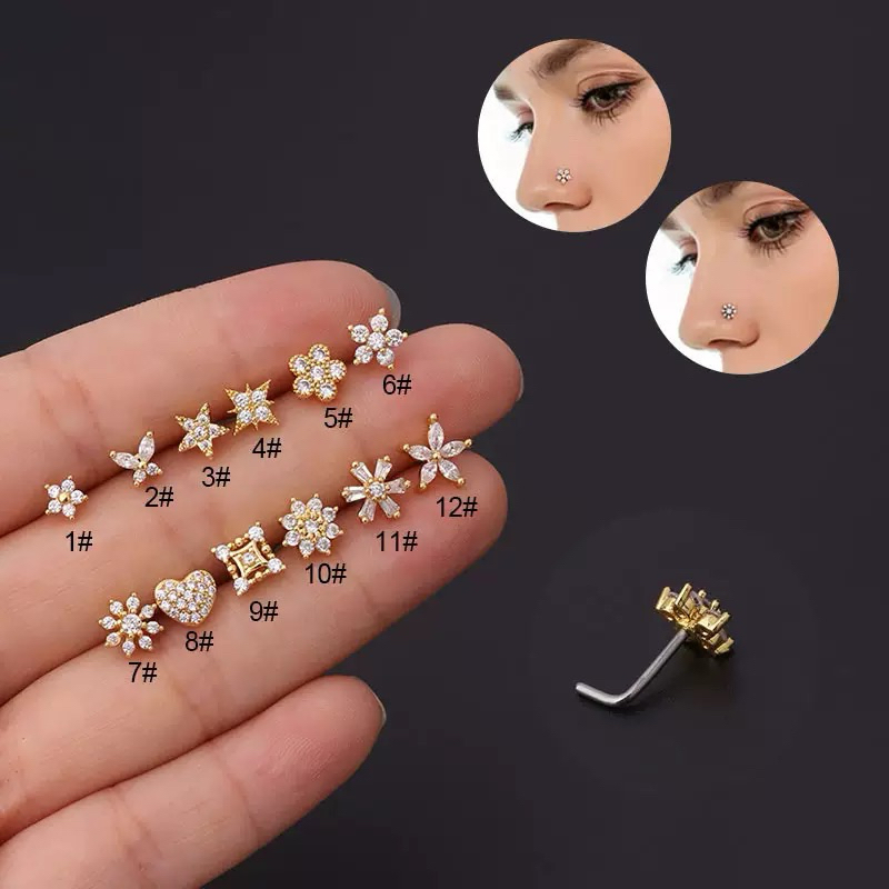 1 Peça Joia / Piercing / Piercing De Nariz Em Formato De L De Aço Inoxidável Com 12Modelos