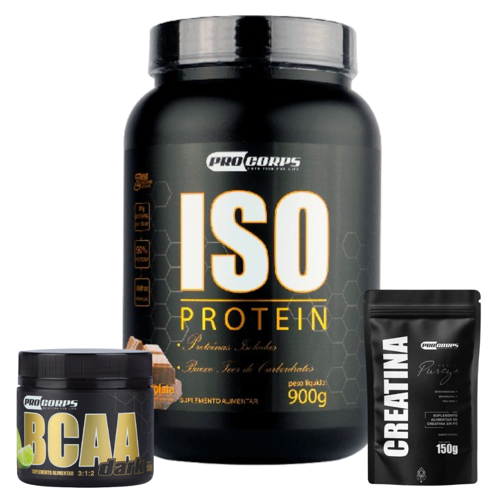 Combo Hipertrofia Iso Protein 900g + BCAA Dark 150g + Creatina Refil 150g