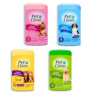 Lenço Umedecido Toalhas Umedecidas para Cachorro e Gato Pet Clean - 75 Unidades
