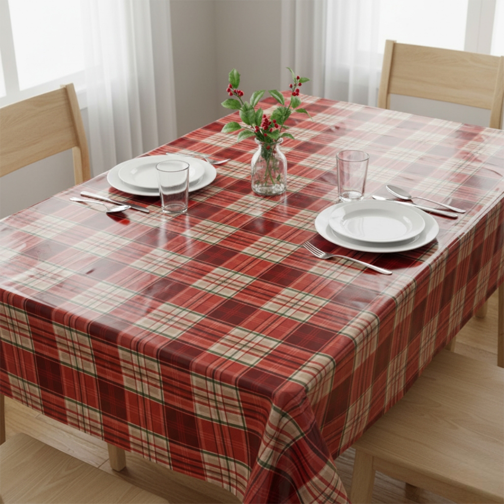 Toalha de Natal Mesa Plástico Impermeável PVC Térmica Quadrada 4 Cadeiras Redonda ou Retangular 6 Lugares