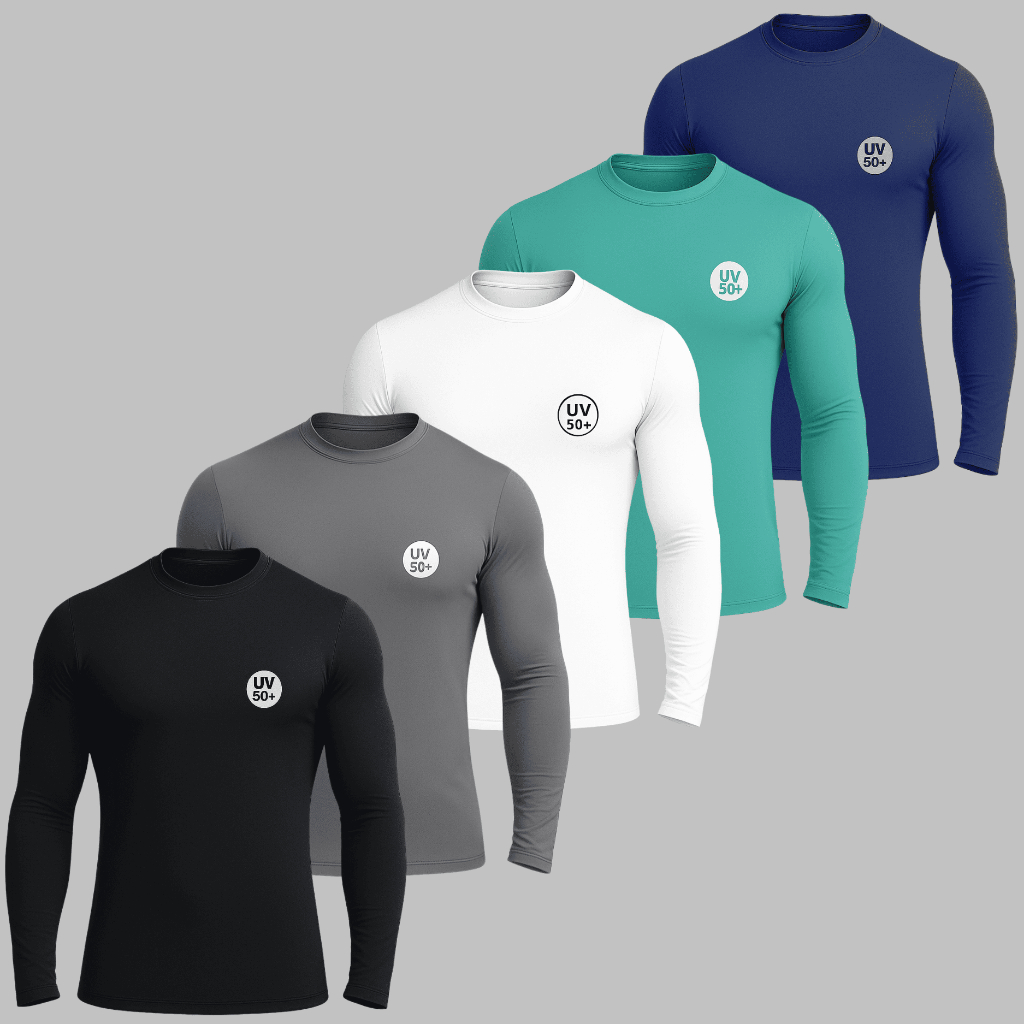 Kit 5 Camisa Térmica Proteção Solar UV Camiseta Masculina Manga Longa Premium Praia Corrida Treino