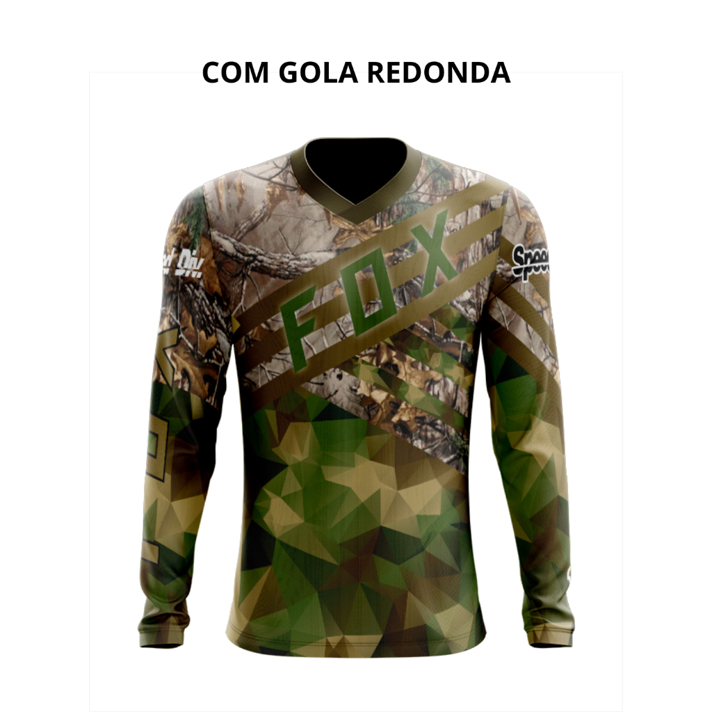 Camiseta Camuflada 8 Dry Fit Manga Longa Proteção UV50+ - Pesca, Motocross, Paintball, Tática, Trilha, Motociclista