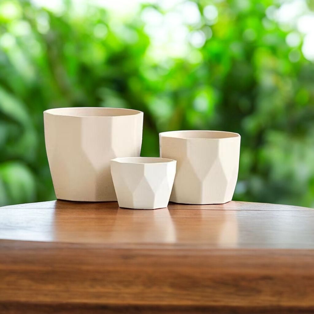 Kit Jogo 3 Vasos para Plantas Decorativo Cachepô Liso Injetado Centro Mesa Suculentas Cactos