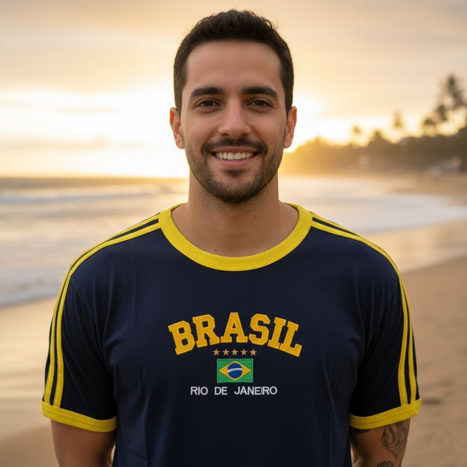 Blusa Bandeira Do Brasil Bordada Unissex - Azul Escura