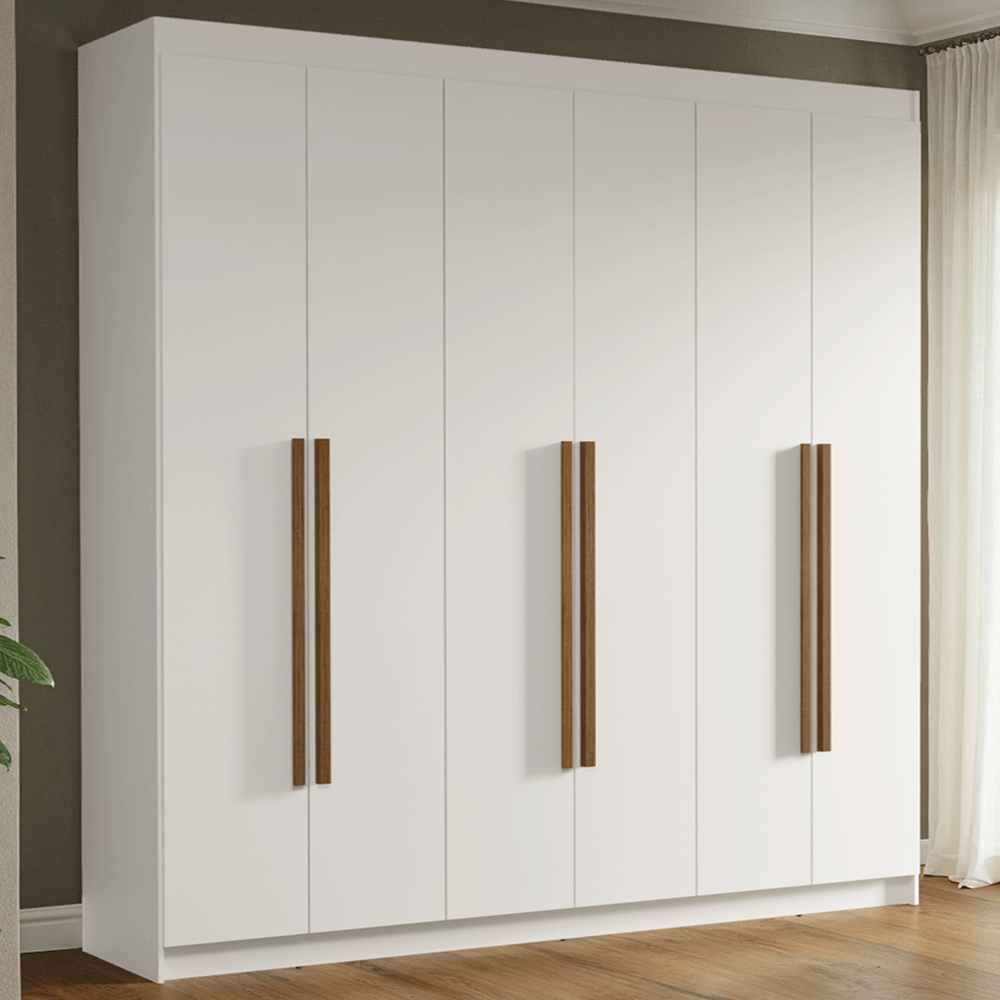 Guarda-Roupa Casal 6 Portas Batentes Branco/Branco/Rustic Venus Madesa