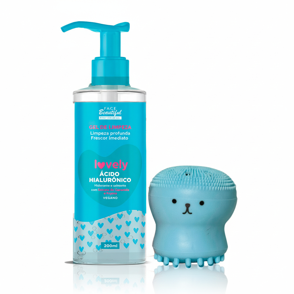 Kit Pele Limpa e Macia  Gel de limpeza e Esponjinha Polvo Face Beautiful