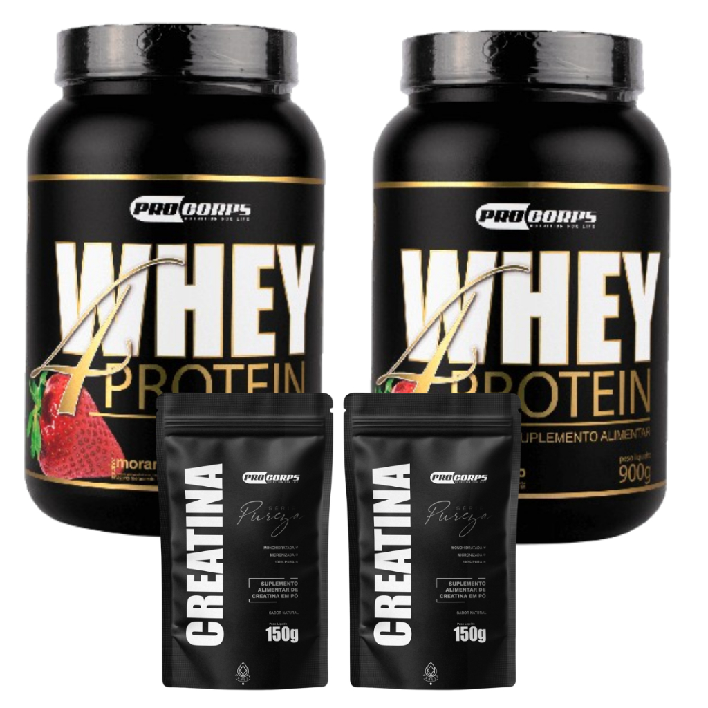 2 Whey 4 Protein 900g + 2 Creatinas pura refil 150g