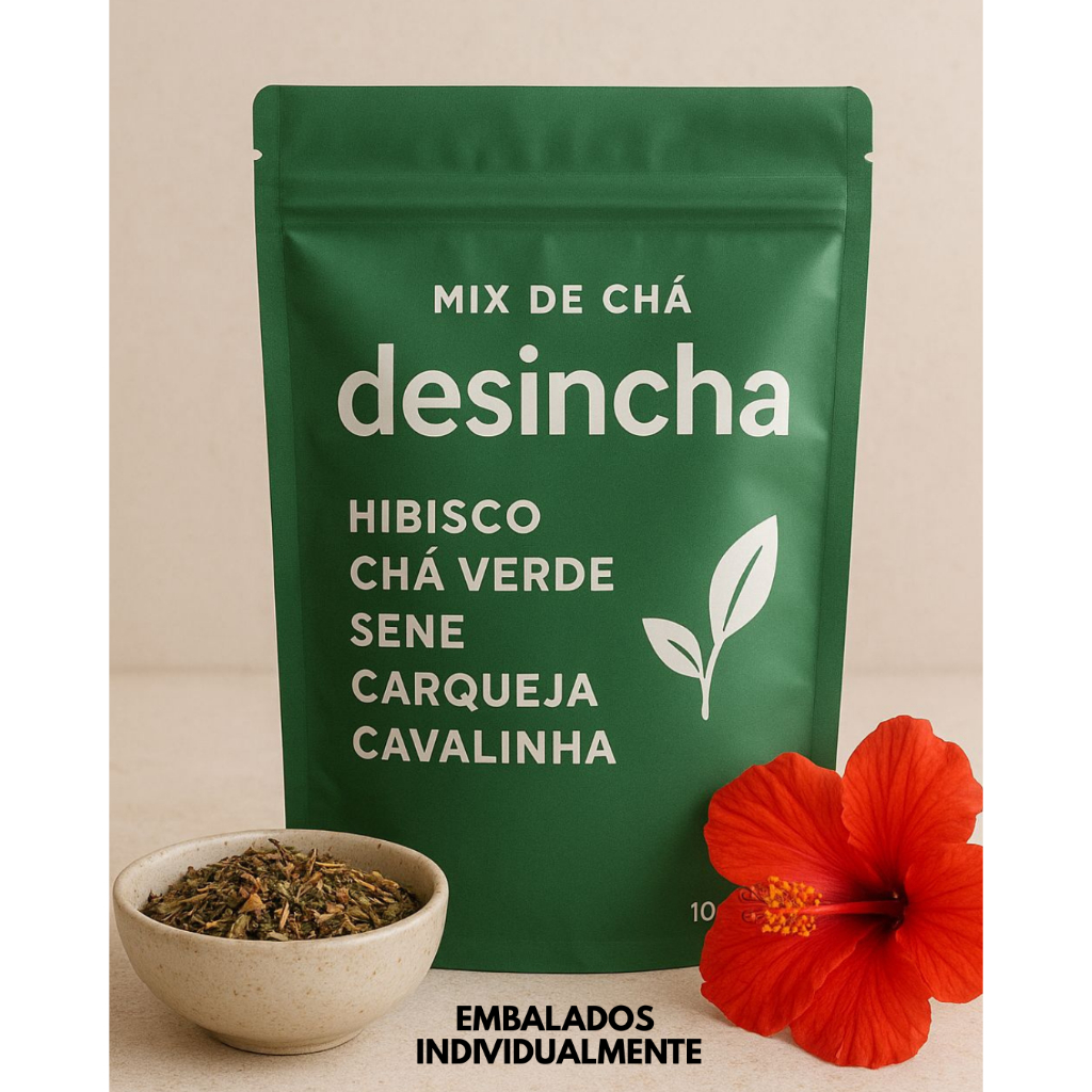 Mix de Chá Natural – Desincha - Cavalinha, Chá Verde, Hibisco, Sene e Carqueja