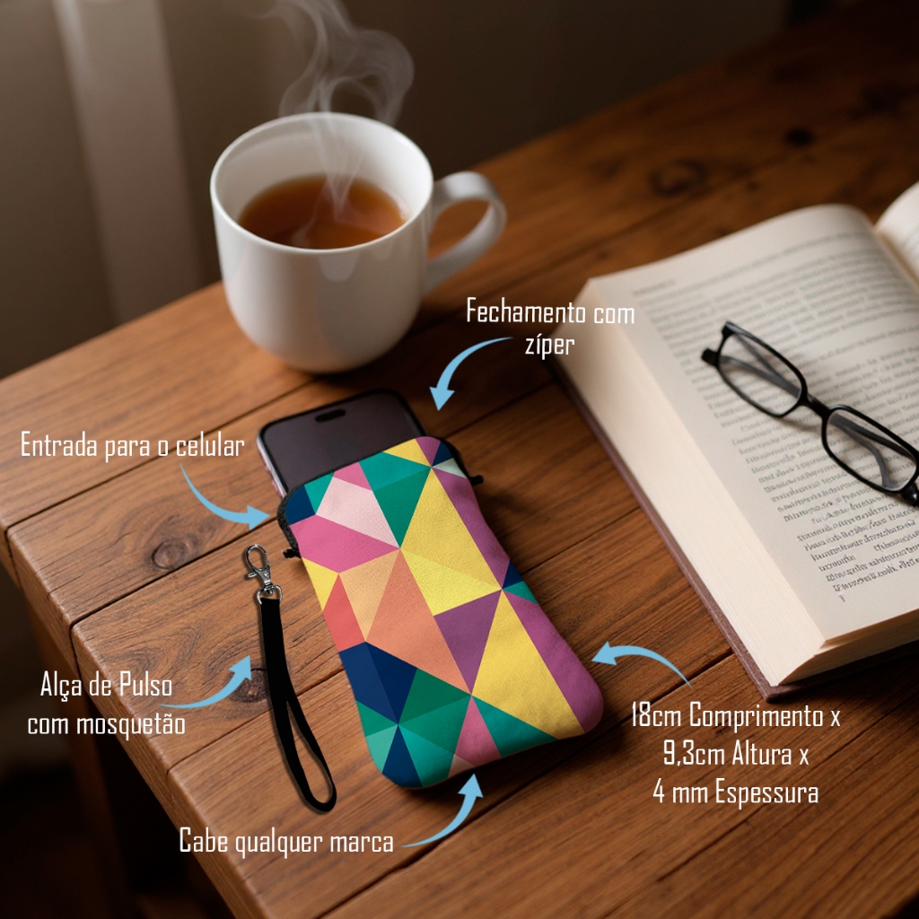 Bolsa Case para Celular com Zíper Colorido