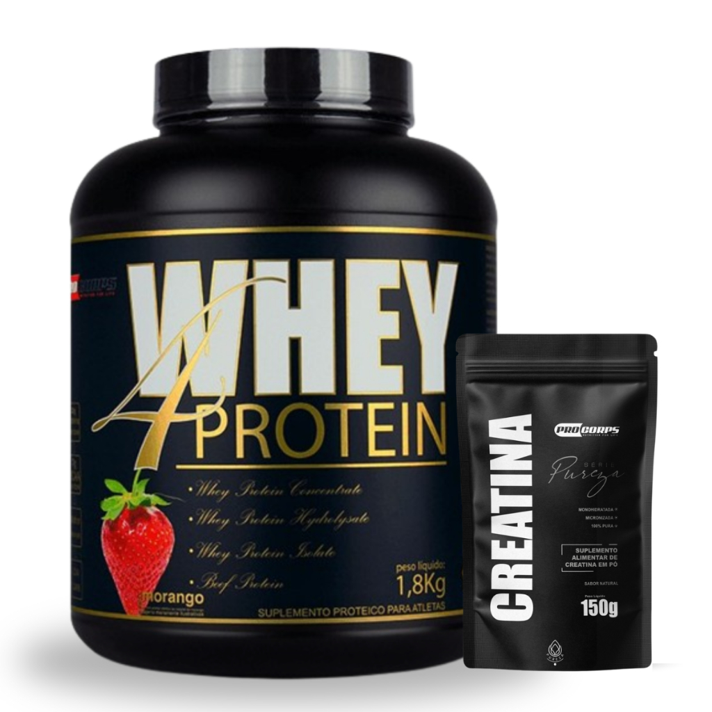 Kit Whey e Creatina - 01 Whey 4 Protein 1,8kg + 01 Creatina pura refil 150g