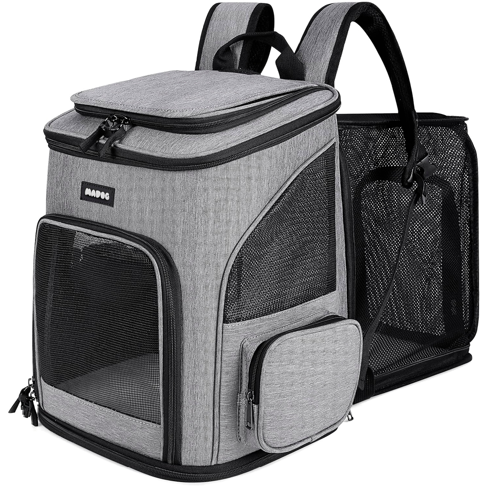 Mochila Transporte Pet Expansível Cão Gato MADOG Xpand Cinza