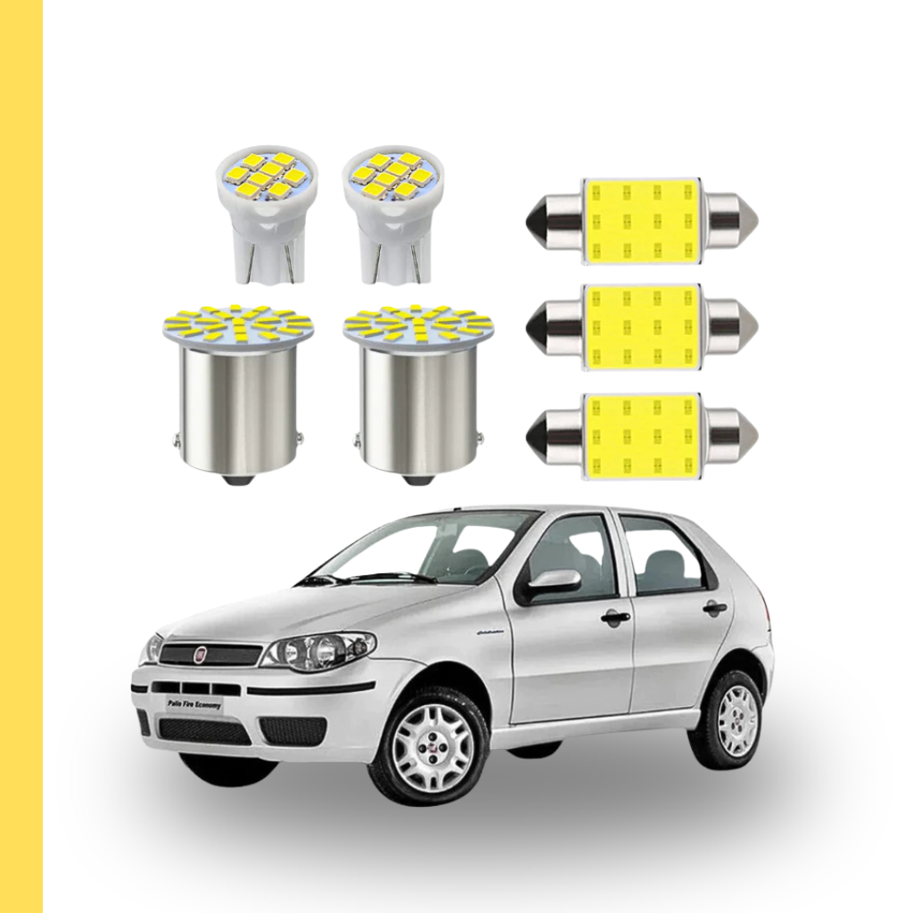 KIT Lâmpadas led Fiat Palio Fire way ( Placa Farolete Ré Teto) T10 pingo trava Torpedo 1 polo 1156 meia luz interno 32