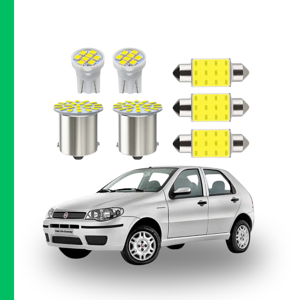 KIT Lâmpadas led Fiat Palio Fire way ( Placa Farolete Ré Teto) T10 pingo trava Torpedo 1 polo 1156 meia luz interno 33